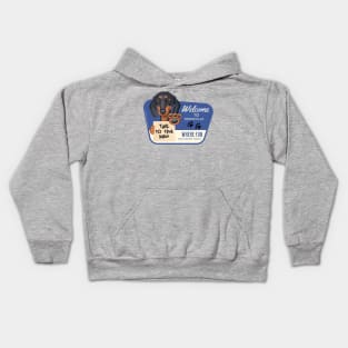 Fun Dachshund with talk to the paw in Doxieville, USA Kids Hoodie